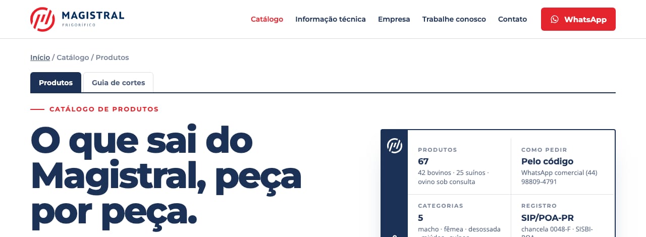 Catálogo de produtos do site do Magistral, com 67 produtos
