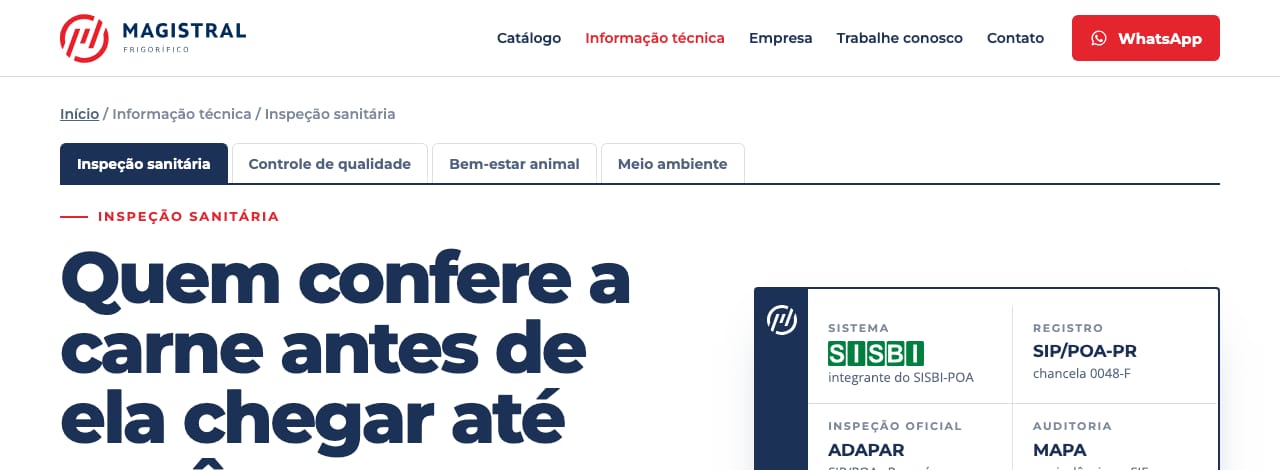 Página de inspeção sanitária do site do Magistral, com a ficha de inspeção ao lado