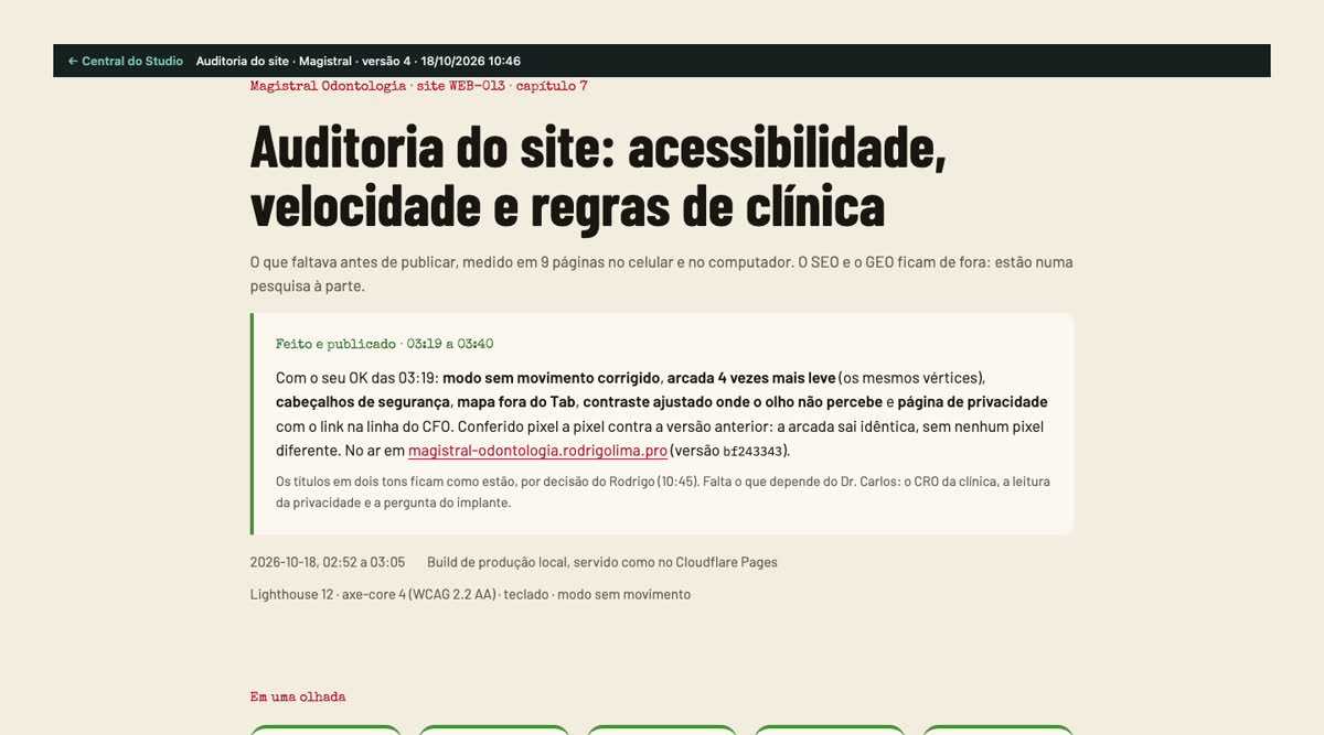 Página da auditoria do site da Magistral, com as notas de velocidade, acessibilidade e boas práticas