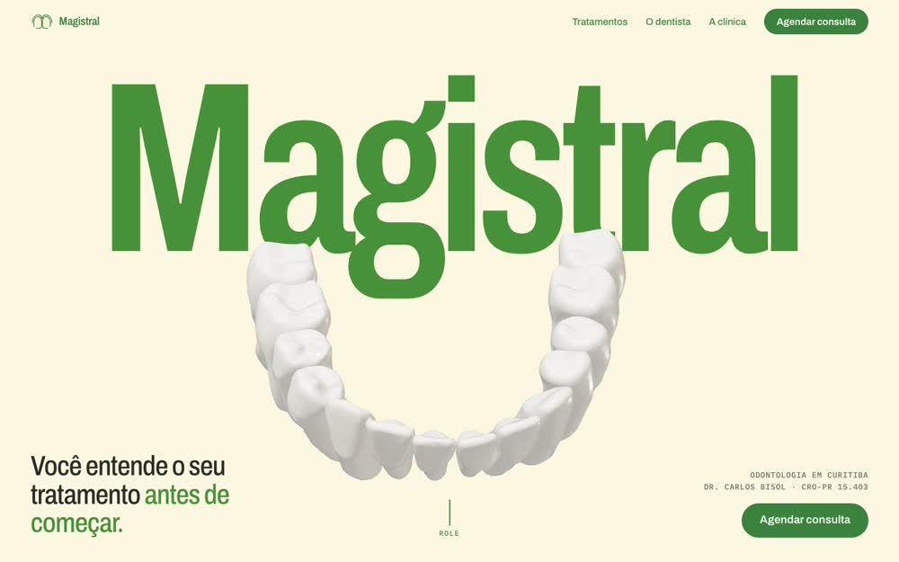 Entrada refeita: os 14 dentes reais em 3D na frente do nome Magistral em letras gigantes